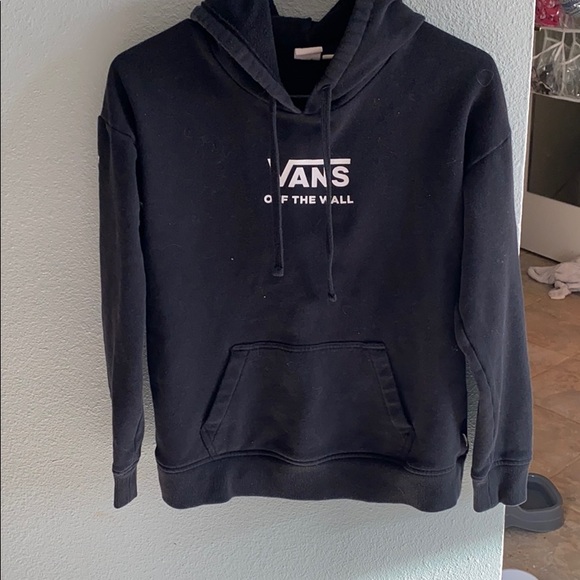 vans rose checkerboard sleeve black hoodie